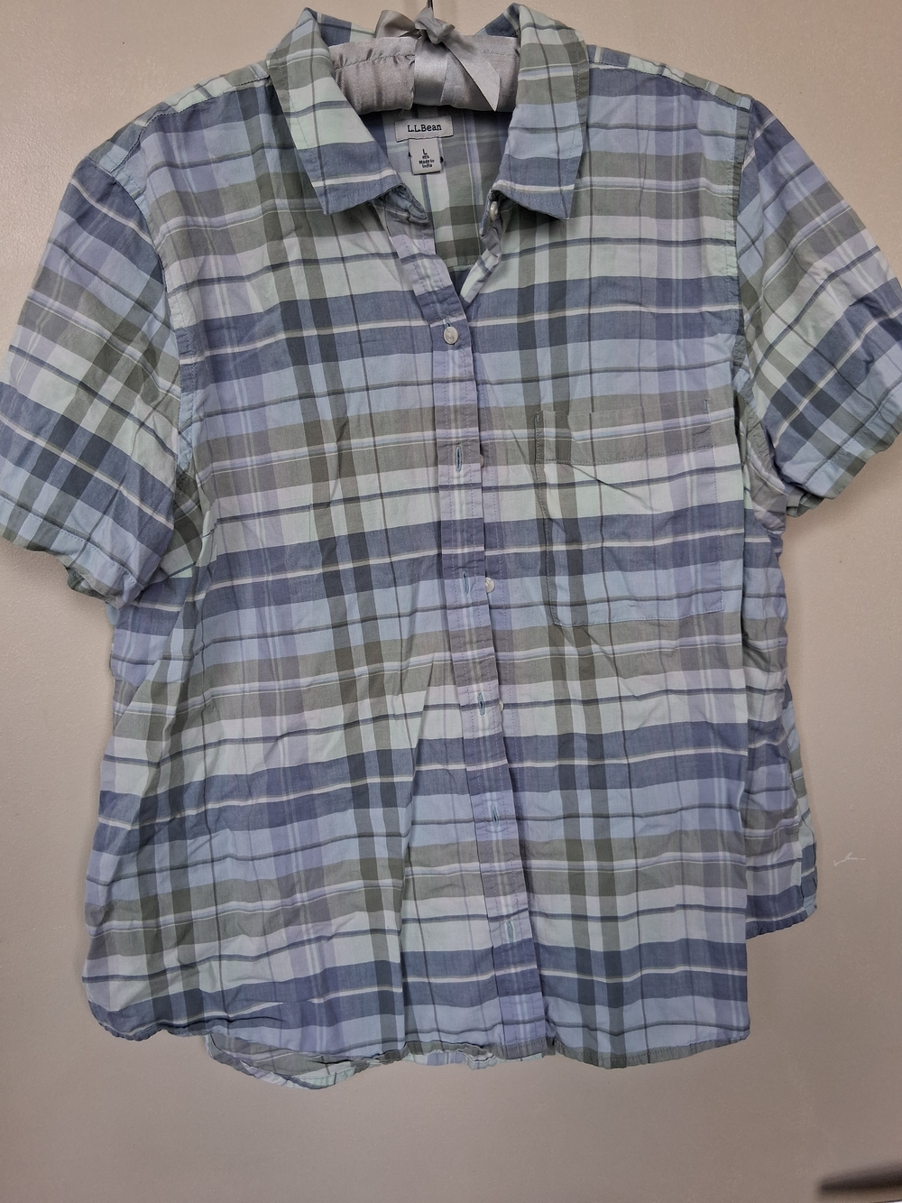 L.L. Bean Women's Short-Sleeve Plaid Button-Up Shirt - Blue/Green